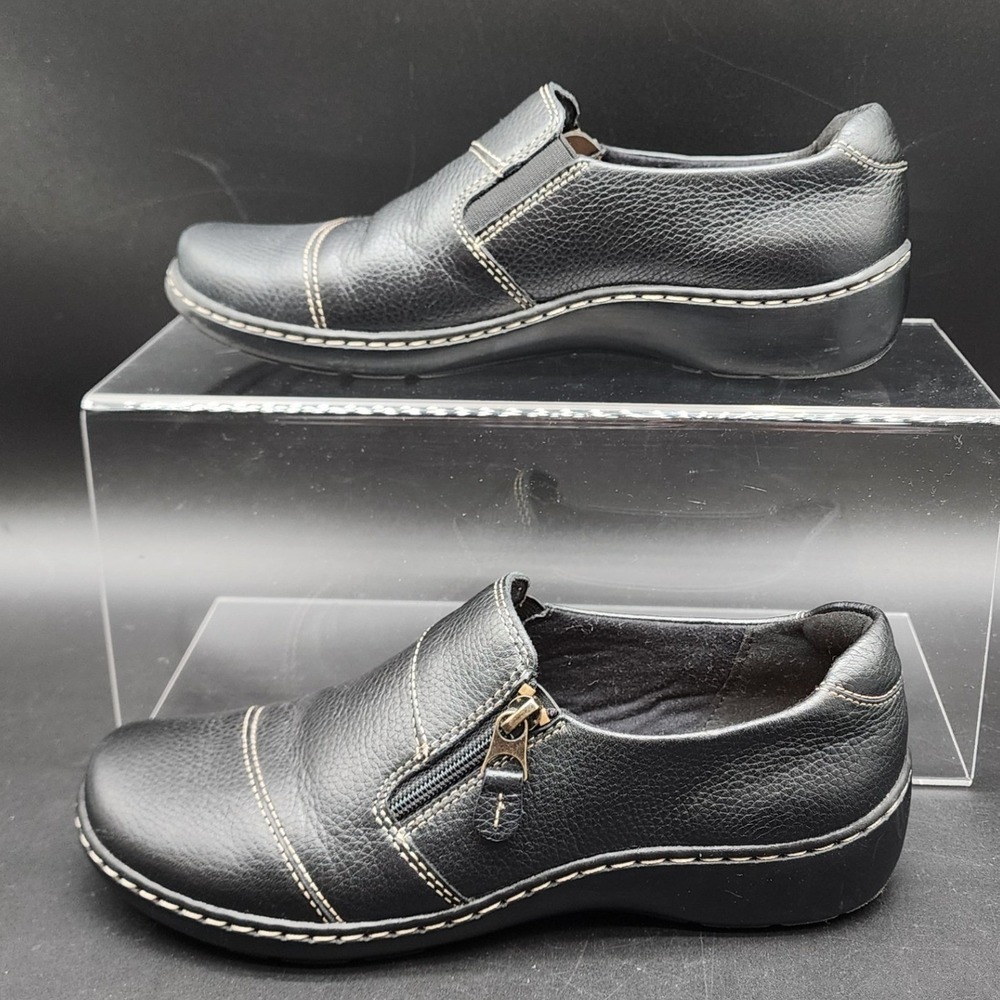 Clarks 8 Black Leather Cheyn Madi Loafer Comfort Walking Work Casual Shoes Flat